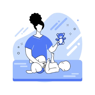 Ilustração de uma mãe aliviando as cólicas de seu filho